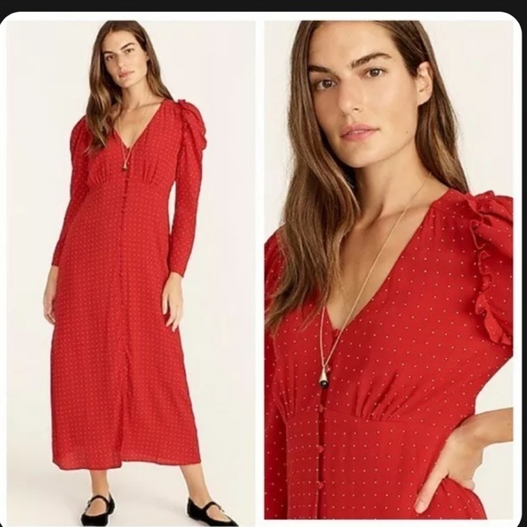 NWT J.Crew Drapey puff-sleeve dress in pin dot